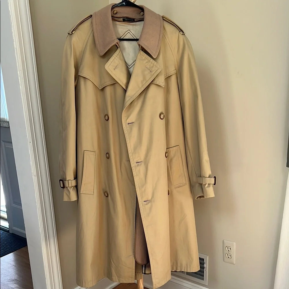 Men's Traditional Vintage Classic Beige Trench Coat with Removal Wool lining M